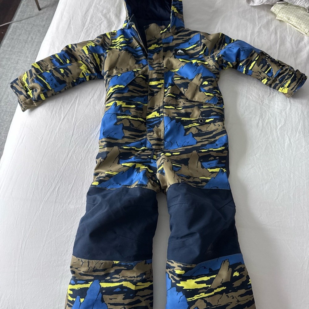 Burton Kids 2L Blue, Olive & Yellow Camo One-Piece Snow Suit Size 3T